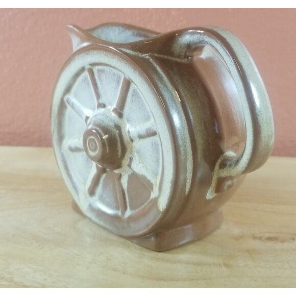 Frankoma Wagon Wheel Pitcher - Vintage Small 4"x5"x2" - Brown/Tan/Gold - Picture 6 of 13
